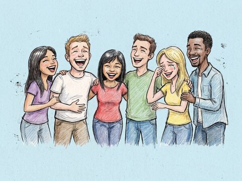Group of diverse friends laughing and enjoying time together.
