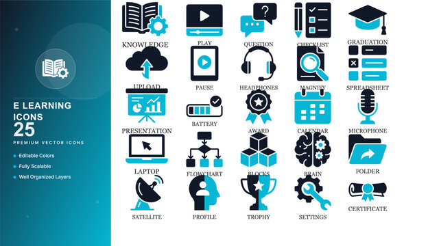 elearning modules education online course school learning digital icon set vector illustration graphic flat modern isolated web ui