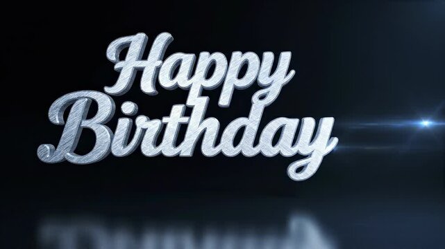 Brushed Silver Happy Birthday Text Catching Reflections - Smooth Celebration Background