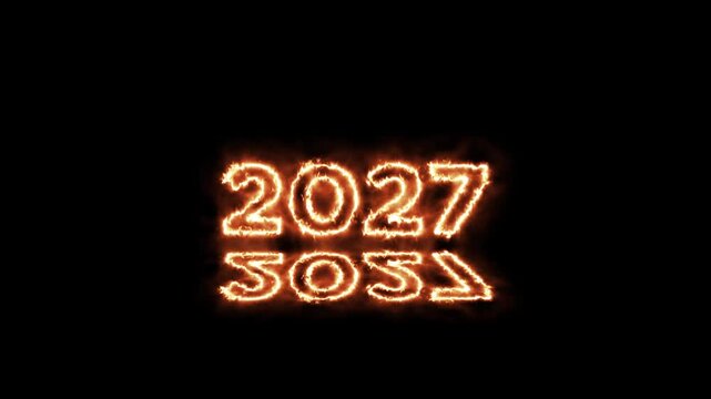 Video animation of an abstract fire with the year 2027 - represents the new year - happy new year concept.