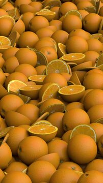 Flying over oranges pile - 3d render looped.