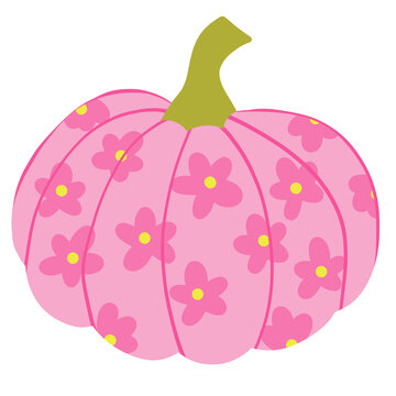 Cute pink pumpkin with floral flower pattern for autumn and harvest design