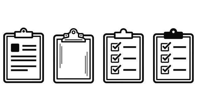 Set of clipboard and checklist icons with check marks clipboard checklist document business management organizer planning