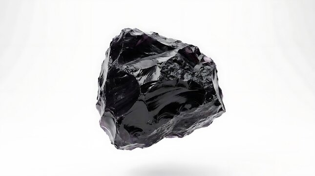 Dark shiny obsidian rock isolated on white.