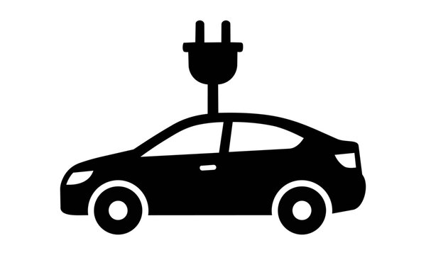 Minimalist hybrid electric vehicle icon with power plug symbol on white background clean energy transportation concept