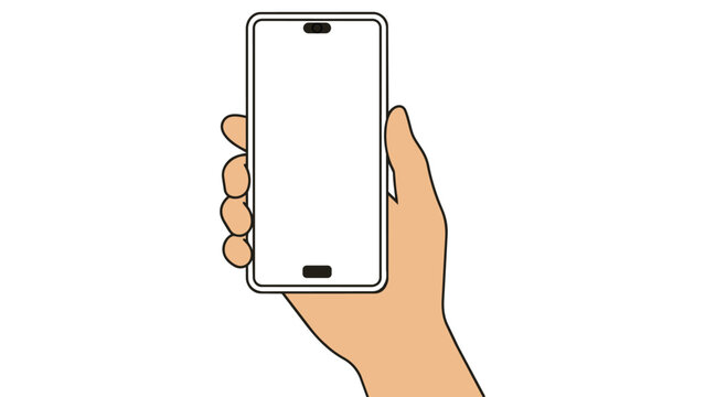 Human hand holding a smartphone with a blank white screen isolated on white background smartphone cellular technology