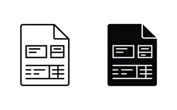 Data report form outline and solid icon set