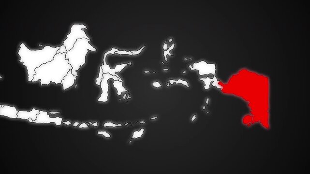 Papua Province Highlighted in Red on Indonesia Map Dark Background Animation