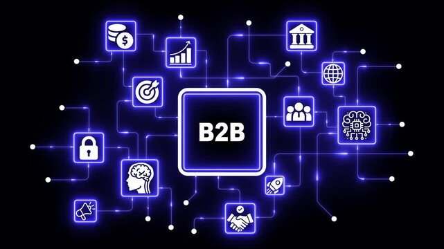 B2 b business strategy digital network infographic with glowing and connected data nodes