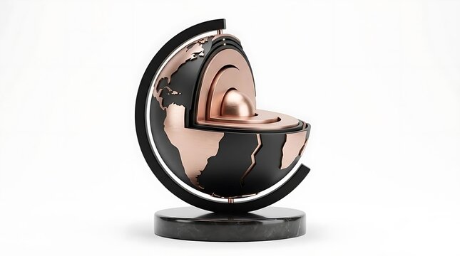 Educational earth globe cross-section showing interior layers.