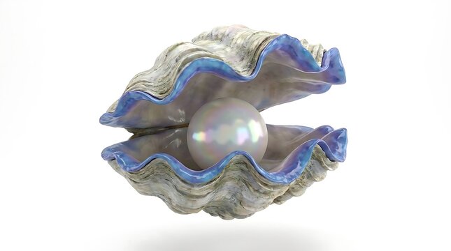 Open sea shell with white pearl inside.