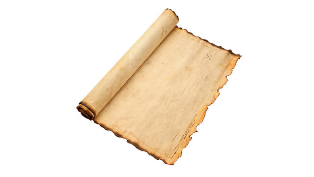 Old blank parchment scroll paper roll isolated on transparent background cut out