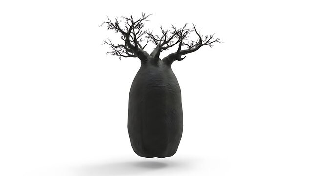Black stylized baobab tree silhouette on white background.