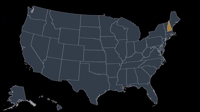 New Hampshire Pulsing on US Election Map Animation Alpha 4K