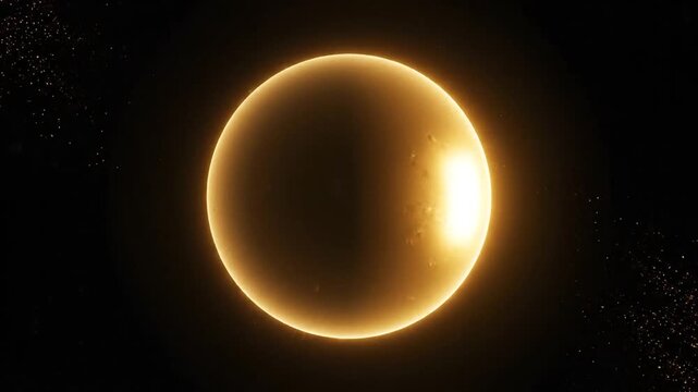 Abstract glowing golden energy vortex with particles in dark space.