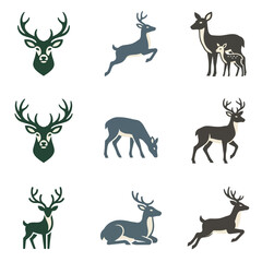 Fototapeta premium A Comprehensive Collection of Deer Icon Illustrations Featuring Various Poses and Natural Movements