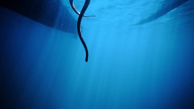 underwater footage of a sea krait snake swimming in indonesia