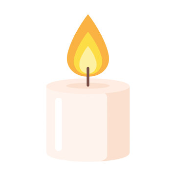 A gentle, burning pillar candle casts a warm, inviting glow with its softly flickering flame, illuminating a moment of tranquil serenity and peaceful ambiance suitable for various decorative