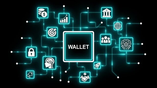 Digital wallet technology concept with glowing network and financial security interface fintech cryptocurrency