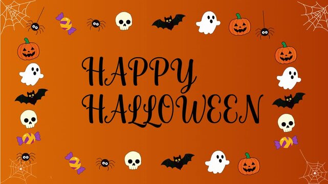 Happy Halloween Animated Border with Pumpkins, Ghosts and Bats