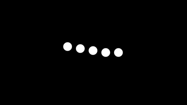 Animated five dots blinking loader. Ellipsis. Transparent background loading icon. Text message popping up animation with alpha channel.