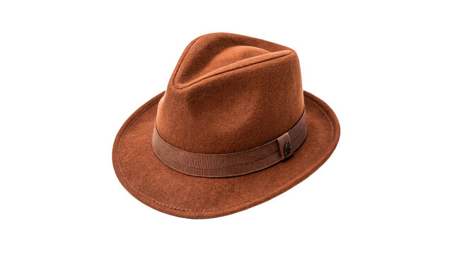 Classic brown fedora felt hat accessory isolated on transparent background cut out