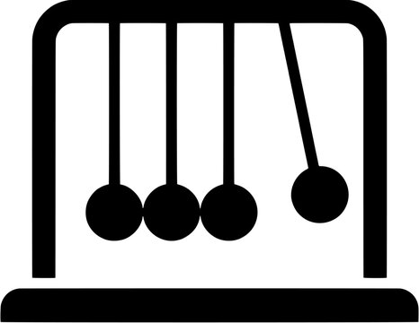 Newtons cradle icon in a simple black silhouette style representing physics, momentum and scientific motion. Editable vector illustration on white background.