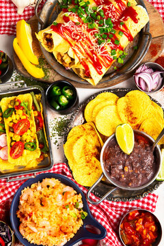Mexican cuisine concept. Mexican food table with traditional dishes.