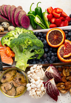 Healthy balanced dieting concept. Selection of rich antioxidant food.