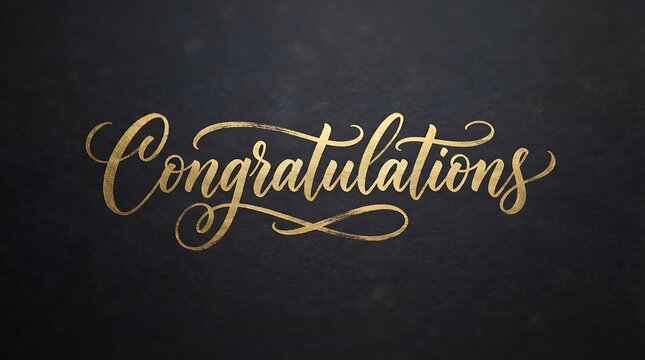 Elegant gold lettering of the word congratulations on a dark textured background.