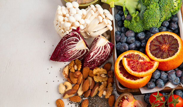 Healthy balanced dieting concept. Selection of rich antioxidant food.
