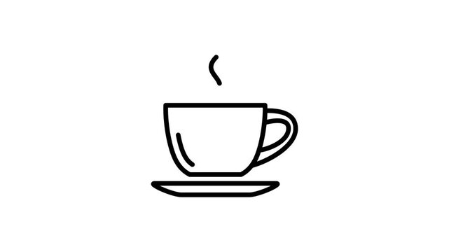 Animated coffee cup beverage icon. Smoke or steam is rising from the cup animation. Hot drink motion graphics video with alpha channel
