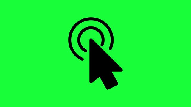 Black computer mouse cursor icon isolated on a green screen background
