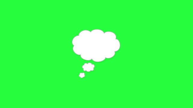 White thought bubble animation on green screen background representing ideas contemplation imagination