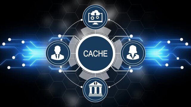 Digital Cache Concept with Network Connections and Icons Representing Data and People storage memory