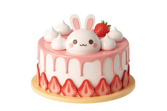 Adorable bunny strawberry drip cake with meringue kisses