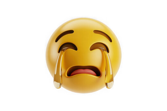3d yellow crying face emoji isolated on transparent background