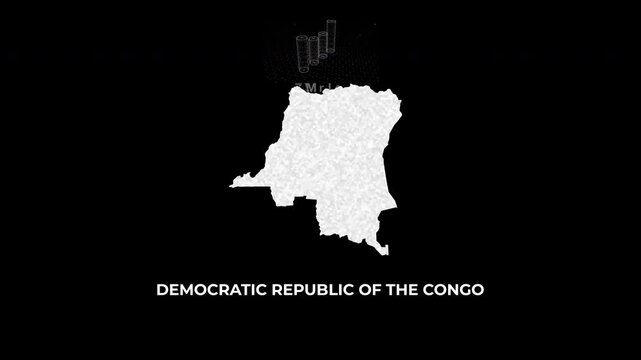 Democratic Republic of the Congo technology map with animated charts, graphs, statistics, and analytics showcasing economy, infrastructure, innovation, population, trade, energy,