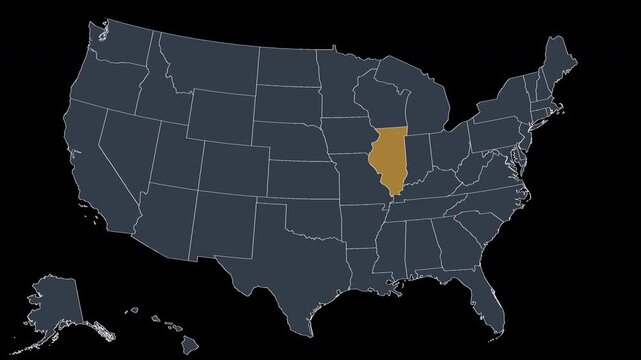 Illinois Pulsing on US Election Map Animation Seamless Loop Alpha 4K