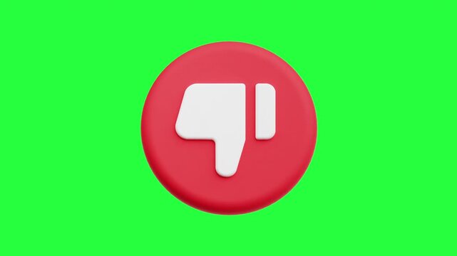 3D Dislike Icon Floating Animation on Green Screen Background for User Feedback, Social Media, and Digital Interaction Concept