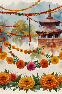 Dashain/tihar celebrations: tika jamara, marigold garlands