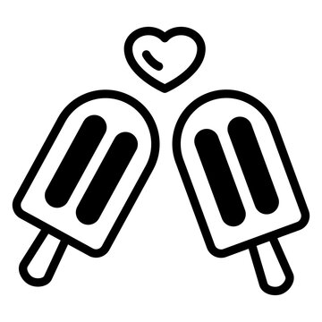 Logo popsicle. Icono con dibujo sencillo con l&iacute;neas de dos helados de paleta con un coraz&oacute;n 