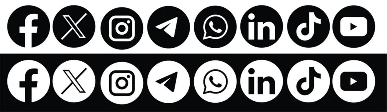 Social Media Icon Set with Chat, Video, Photo, Message and Network Symbols. Modern Line Icons on Transparent Background. Vector Set EPS 10