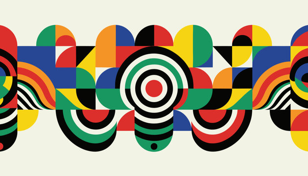 Abstract geometric decorative border with bold colors and shapes