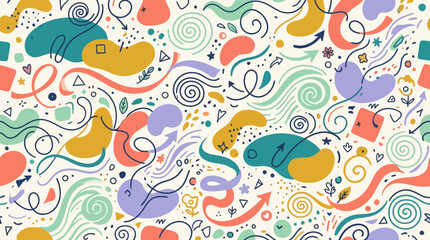 Naklejka premium Abstract colorful doodle pattern with swirling lines and organic shapes
