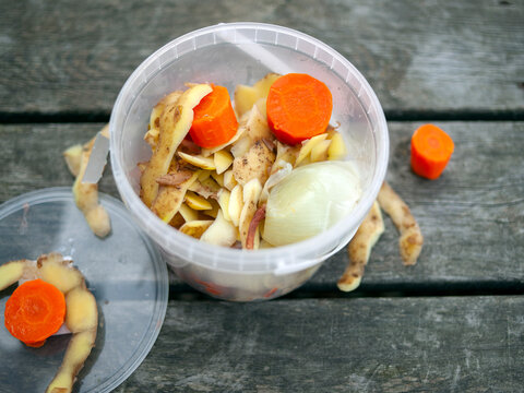 discarded carrots and potatoes skins