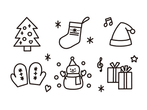 手描き風_クリスマスイラスト,アイコン,素材_BK