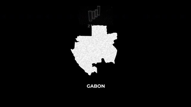 Gabon technology map with animated charts, graphs, statistics, and analytics showcasing economy, infrastructure, innovation, population, trade, energy, and national development