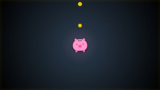 Piggy Bank with Falling Gold Coins Minimalist Vector Concept