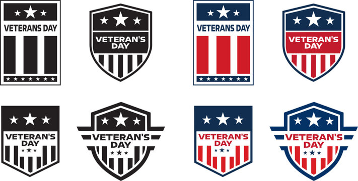 American Veterans Day patriotic shield logo and crest vector set